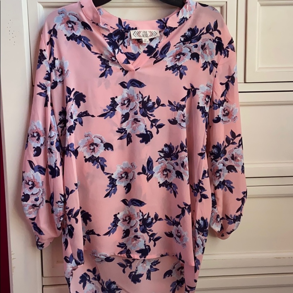 pink flowered dress shirt (XS)